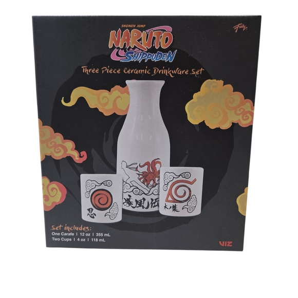 Naruto Collector's Edition White Ceramic Sake Set with Red and Black Design NWT - Picture 2 of 5